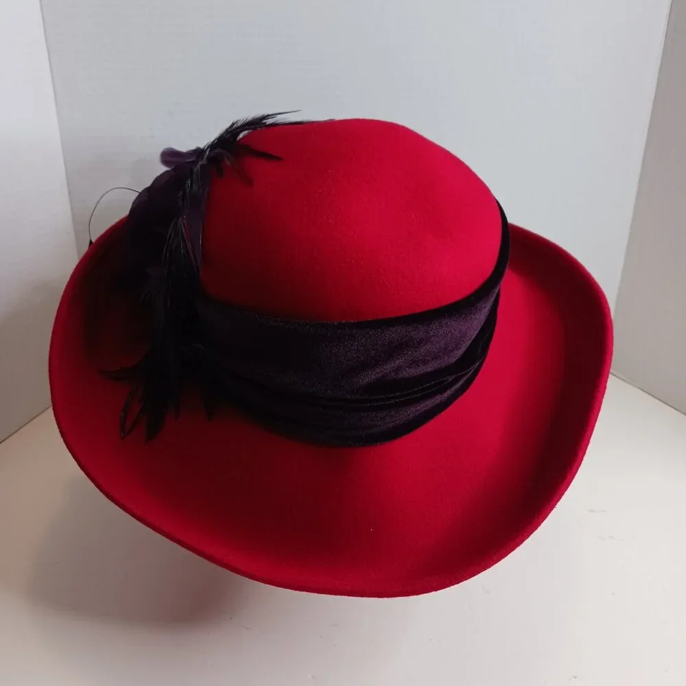 Vintage Derby Hat Fascinator Church Formal Wool Hat Red Purple - Picture 5 of 14